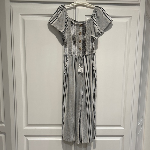 Striped Jumpsuit with Puff Sleeves - Picture 1 of 6